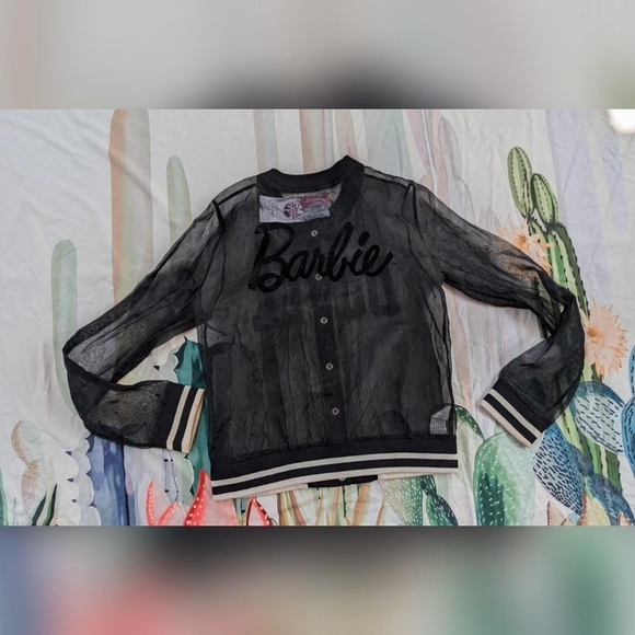 2014 Barbie X Forever 21 Black & White Sheer Doll Varsity Snap Up Jacket - Picture 3 of 6